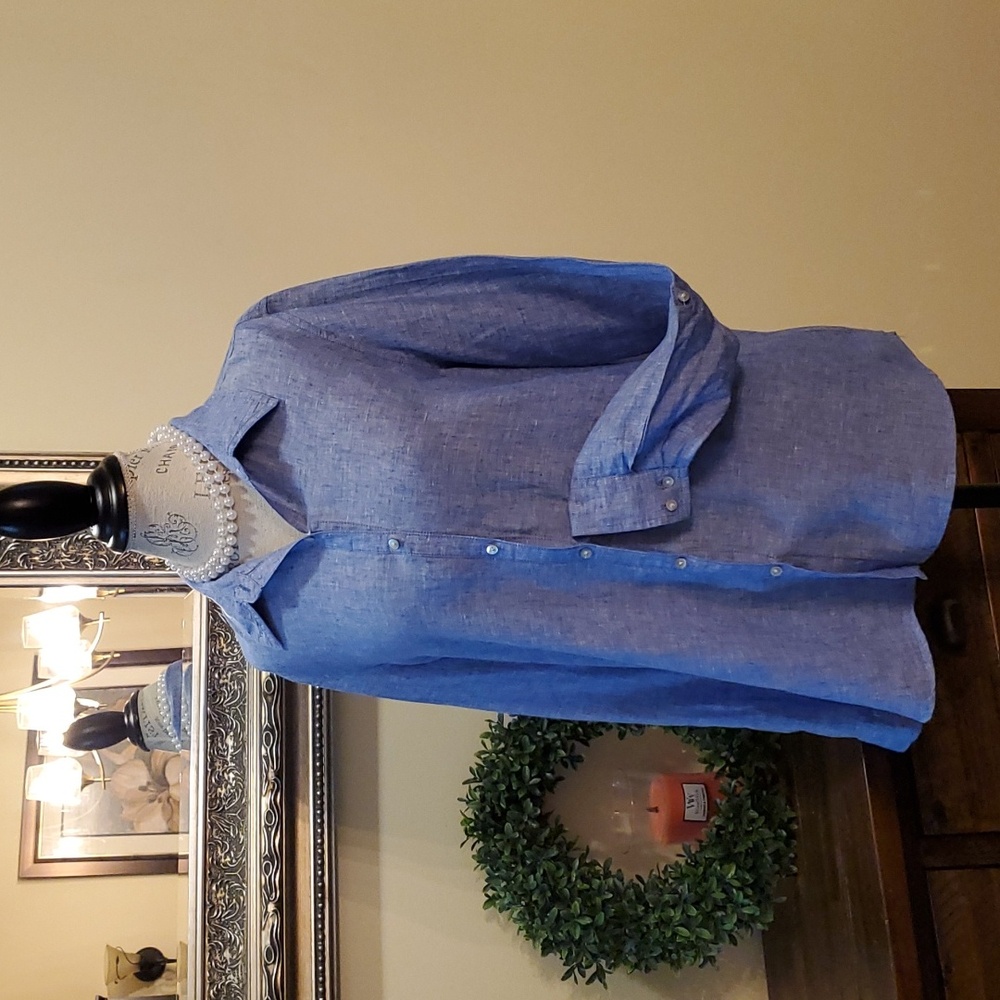 Jones & Co-Jones New York 100% Linen Roll-Tab Sleeve Shirt